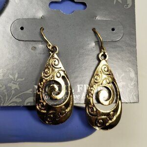 2/$30 Gold Tone Filigree Teardrop Design Earrings - 1.25" Women Fashion Jewelry